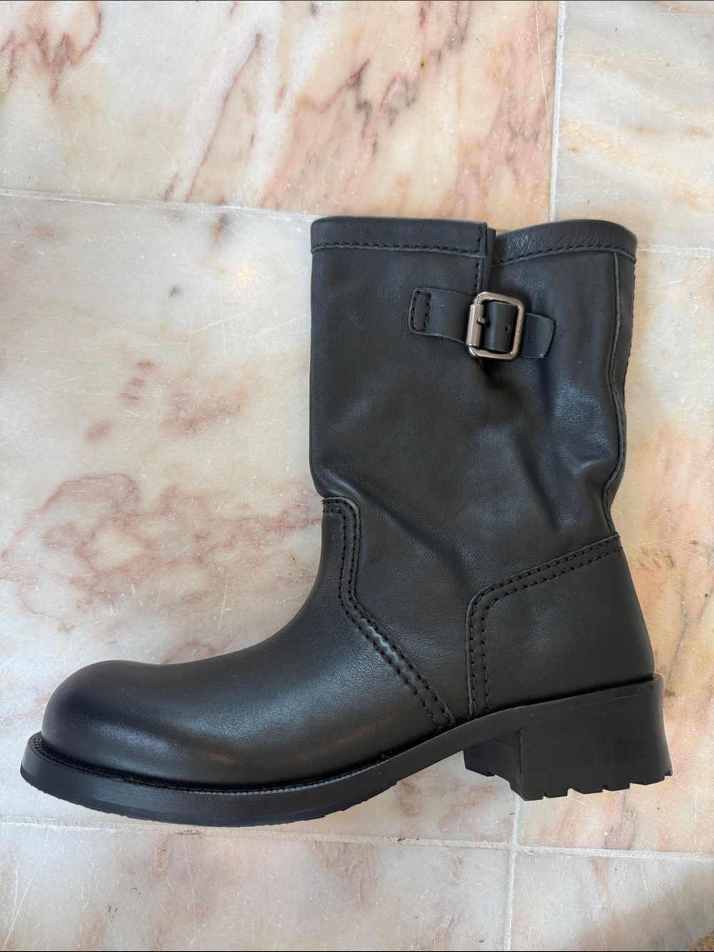 Prada Black Leather Mid-Calf Buckle Boots, currently in stores - Picture 4 of 4